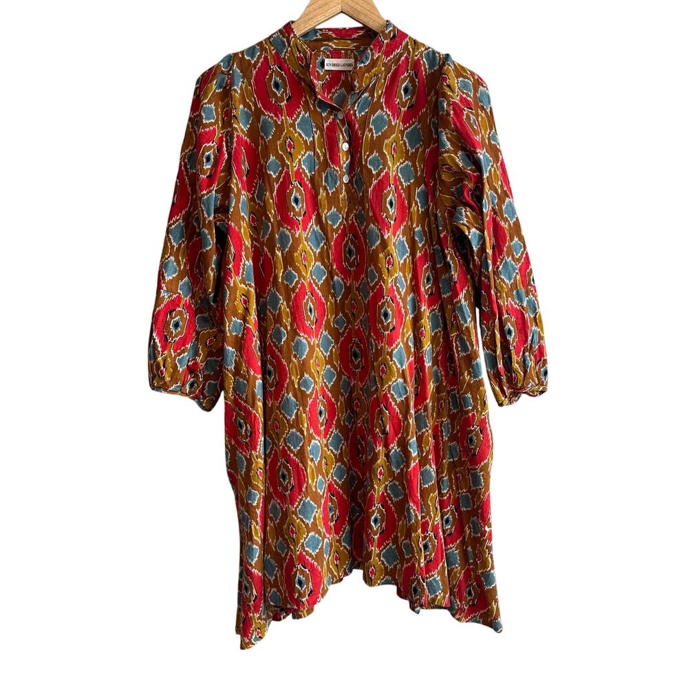 Sun Dried Laundry Cotton Ikat Print Kaftan Dress One Size